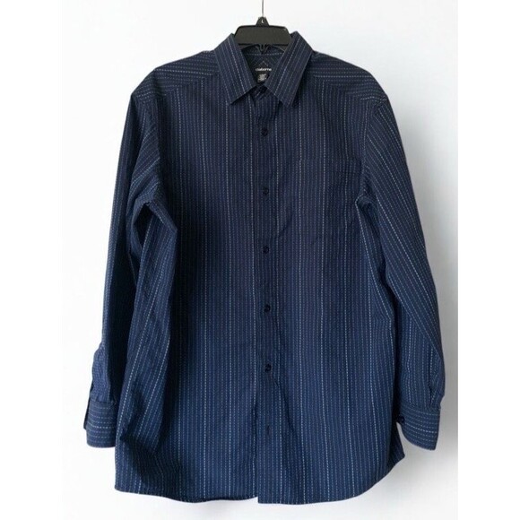 Men's LT Claiborne Cotton Shirt Button Front Blue Stripe Pocket Large Tall - Picture 1 of 2